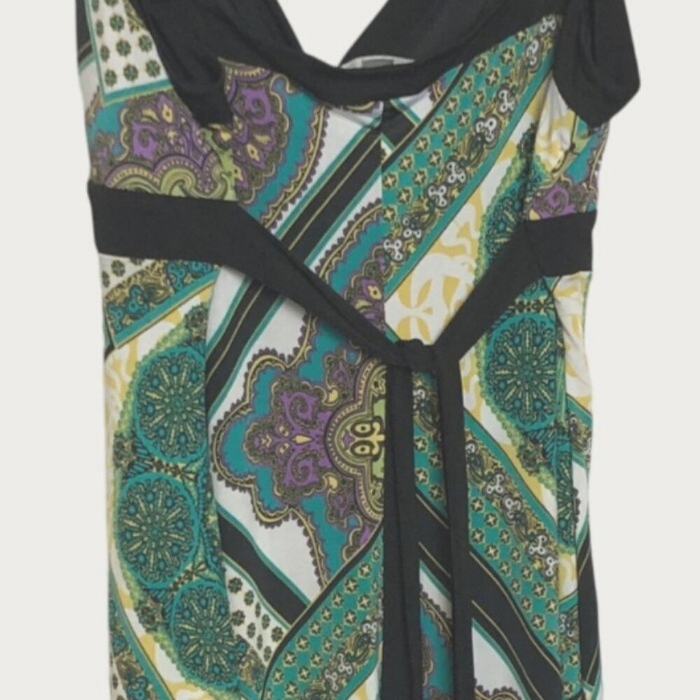 Dressbarn Womens V-Neck Sleeveless Handkerchief Hem Dress Size 14 Green & Purple - Picture 4 of 5